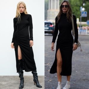 🔥 NWT Zara Draped Sheath Long Sleeve Black Dress XL